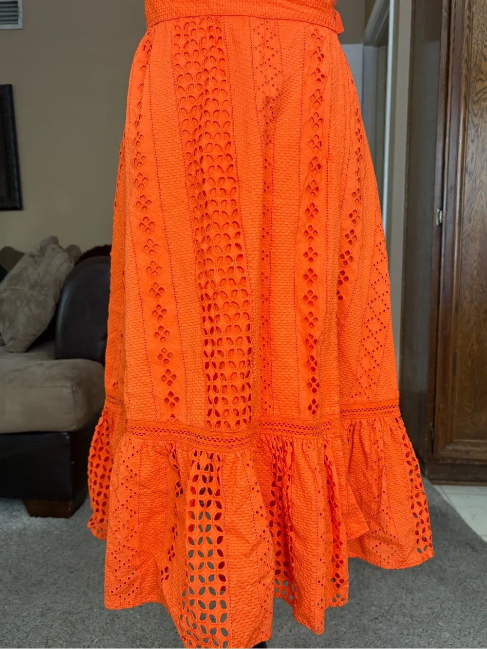 J Crew Women's Orange Eyelet Wrap Dress size 4
